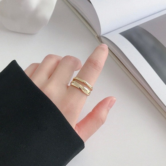 NEW 925 Sterling Silver Oblong Double Band Adjustable Ring - Picture 4 of 8